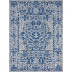 Outlet ✔️ Azure Blue Timeworn Outdoor 9 ft. x 12 ft. Area Rug by Unique Loom ✔️