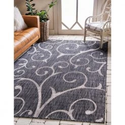 New 👏 Outdoor Curl Charcoal Gray 9 ft. x 12 ft. Area Rug by Unique Loom ⭐ -Unique Loom Shop charcoal gray unique loom outdoor rugs 3144911 fa 1000