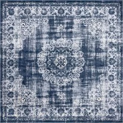 Best Pirce 🎁 Leila Blackthorn Navy Blue 8 ft. x 8 ft. Square Rug by Unique Loom ⭐