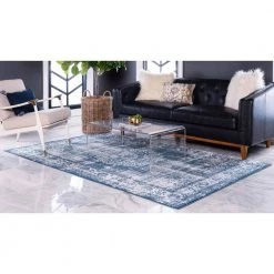Best Pirce 🎁 Leila Blackthorn Navy Blue 8 ft. x 8 ft. Square Rug by Unique Loom ⭐ -Unique Loom Shop dark blue unique loom area rugs 3144519 fa 1000