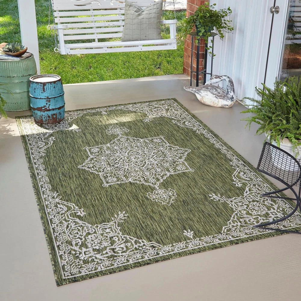 Top 10 👏 Green Antique 9 ft. x 12 ft. Indoor/Outdoor Area Rug by Unique Loom ✔️ 4 Top 10 👏 Green Antique 9 ft. x 12 ft. Indoor/Outdoor Area Rug by Unique Loom ✔️ - Image 2