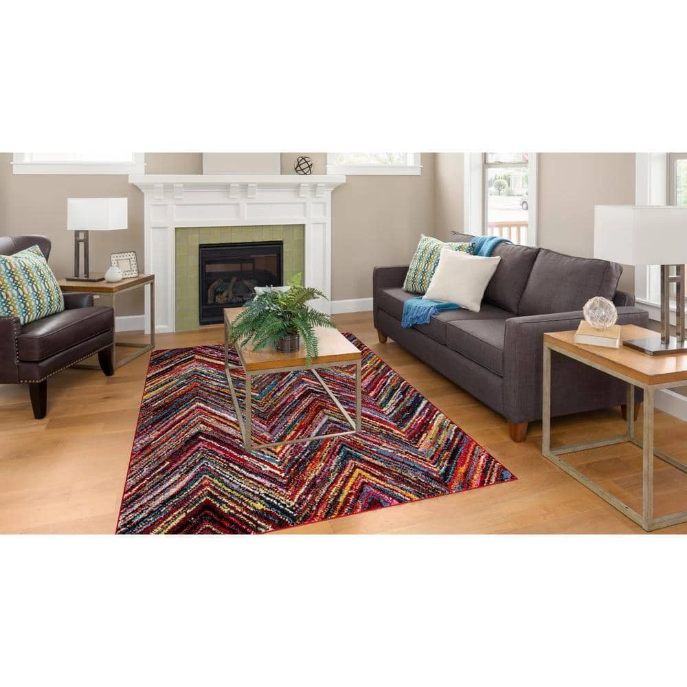 Budget 🥰 Diamond Multi 5 ft. x 7 ft. Chevron Area Rug by Concord Global Trading 😉 - Image 2