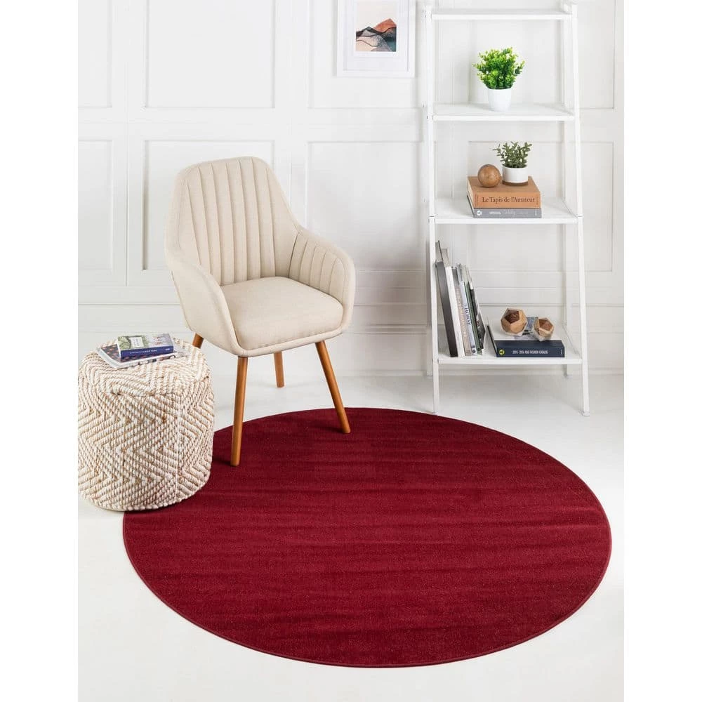 Budget 🎁 Williamsburg Solid Red 8' 0 x 8' 0 Round Rug by Unique Loom 🛒 4 Budget 🎁 Williamsburg Solid Red 8' 0 x 8' 0 Round Rug by Unique Loom 🛒 - Image 2