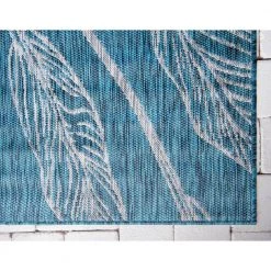 Wholesale ⭐ Outdoor Leaf Teal 9 ft. x 12 ft. Area Rug by Unique Loom ✔️ -Unique Loom Shop teal gray unique loom outdoor rugs 3144925 1d 1000