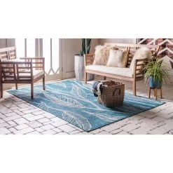 Wholesale ⭐ Outdoor Leaf Teal 9 ft. x 12 ft. Area Rug by Unique Loom ✔️ -Unique Loom Shop teal gray unique loom outdoor rugs 3144925 1f 1000