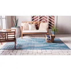 Wholesale ⭐ Outdoor Leaf Teal 9 ft. x 12 ft. Area Rug by Unique Loom ✔️ -Unique Loom Shop teal gray unique loom outdoor rugs 3144925 44 1000