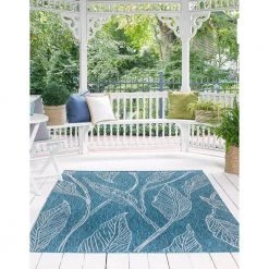 Wholesale ⭐ Outdoor Leaf Teal 9 ft. x 12 ft. Area Rug by Unique Loom ✔️ -Unique Loom Shop teal gray unique loom outdoor rugs 3144925 c3 1000