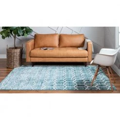 Discount 🛒 Matrix Trellis Tile Blue 8 ft. x 10 ft. Area Rug by Unique Loom 😉 -Unique Loom Shop turquoise unique loom area rugs 3148930 4f 1000